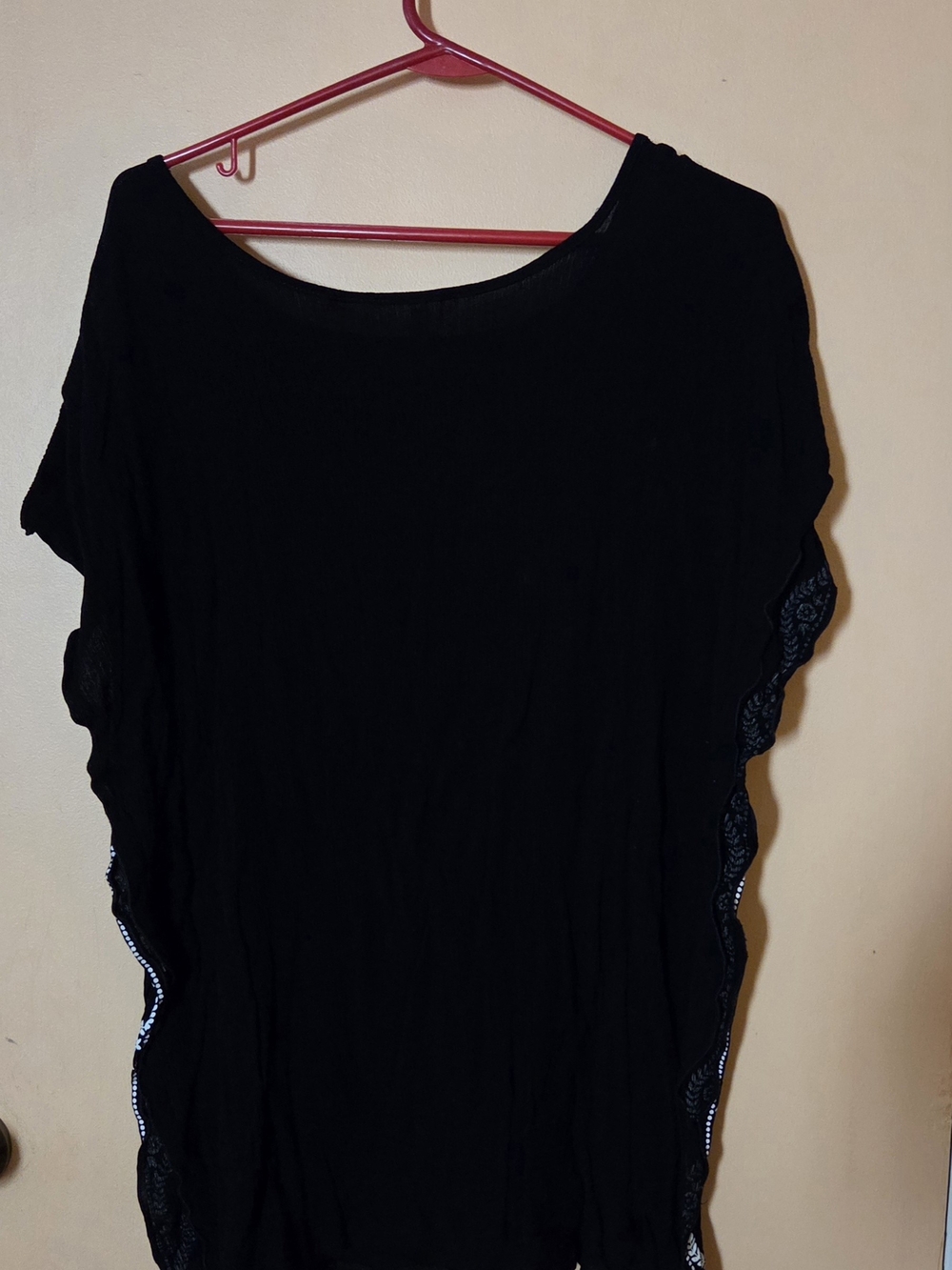 Black Embroidered Women’s Swim Coverup - White Floral Detail - Picture 2 of 4
